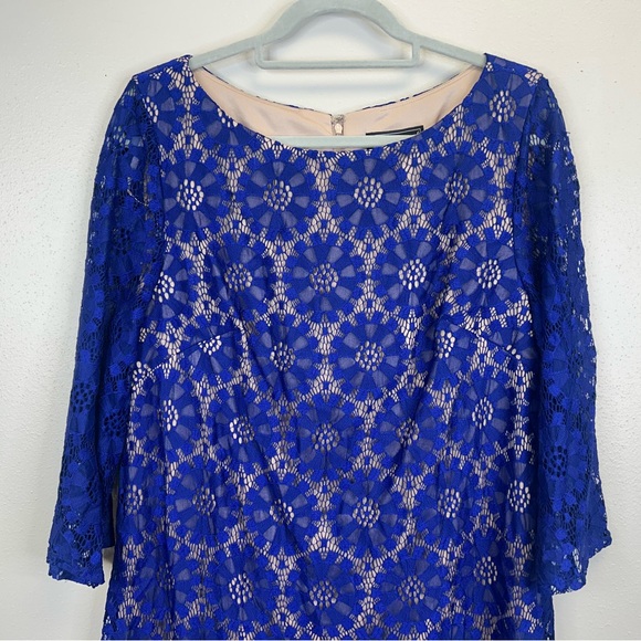 Jessica Howard Womens 16 1X Royal Blue Lace Dress Wedding Guest Cocktail Party - Picture 4 of 13